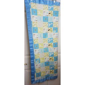 Handmade Blanket Satin Back Flannel Front Boy 43" x 35" Block Animals #D24